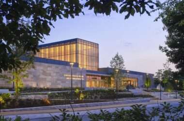 An interior lobby view of the Jack C. Taylor Visitor Center